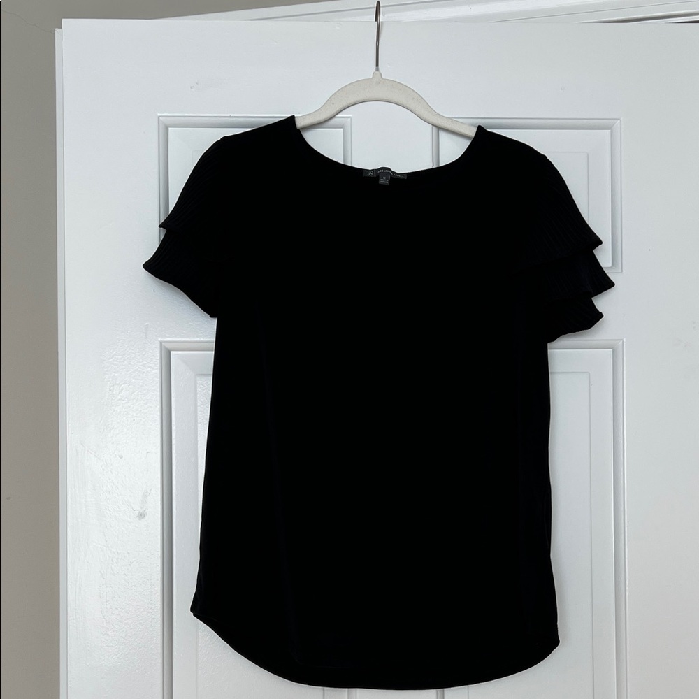 Adrianna Papell Black Ruffle Sleeve Blouse
